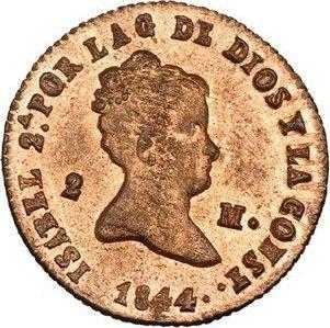 Аверс монеты - 2 мараведи 1844 года - цена  монеты - Испания, Изабелла II