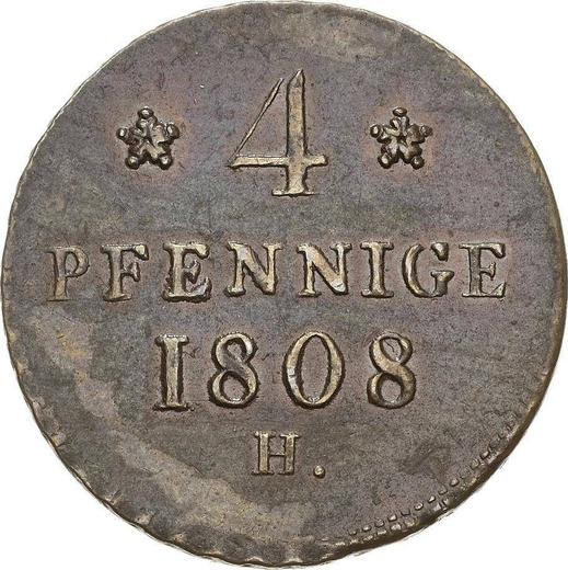 Реверс монеты - 4 пфеннига 1808 года H - цена  монеты - Саксония-Альбертина, Фридрих Август I