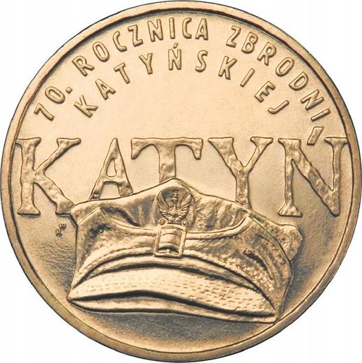 Reverso 2 eslotis 2010 MW UW "Katyń, Mednoe, Járkov - 1940" - valor de la moneda  - Polonia, República moderna
