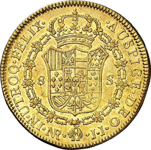 Реверс монеты - 8 эскудо 1790 года NR JJ - цена золотой монеты - Колумбия, Карл IV