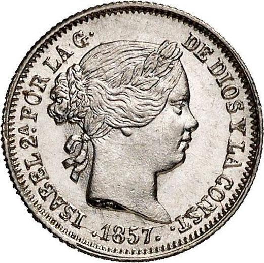 Аверс монеты - 1 реал 1857 года Семиконечные звёзды - цена серебряной монеты - Испания, Изабелла II