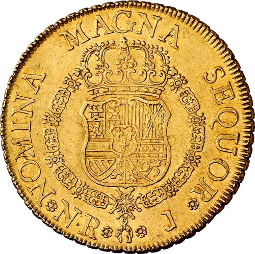 Реверс монеты - 8 эскудо 1758 года NR J - цена золотой монеты - Колумбия, Фердинанд VI