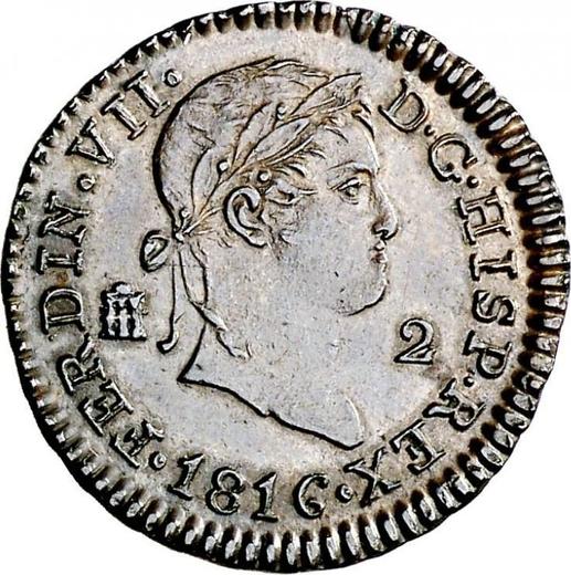 Anverso 2 maravedíes 1816 "Tipo 1816-1833" - valor de la moneda  - España, Fernando VII