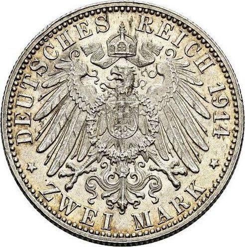 Реверс монеты - 2 марки 1914 года F "Вюртемберг" - цена серебряной монеты - Германия, Германская Империя