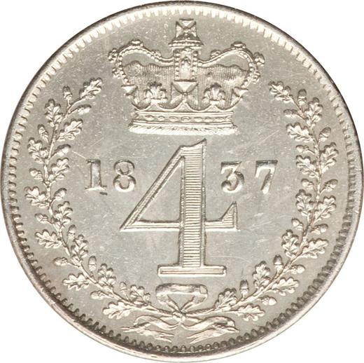Reverso 4 peniques (Groat) 1837 "Maundy" - valor de la moneda de plata - Gran Bretaña, Guillermo IV