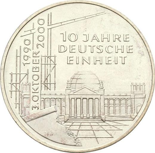 Anverso 10 marcos 2000 D "Día de la Unidad Alemana" - valor de la moneda de plata - Alemania, RFA