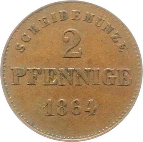 Реверс монеты - 2 пфеннига 1864 года - цена  монеты - Саксен-Мейнинген, Бернгард II