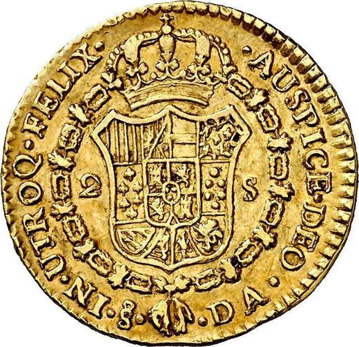 Reverso 2 escudos 1789 So DA - valor de la moneda de oro - Chile, Carlos III