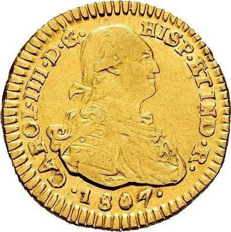Аверс монеты - 1 эскудо 1807 года P JF - цена золотой монеты - Колумбия, Карл IV