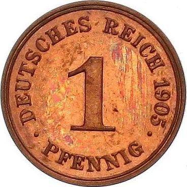 Аверс монеты - 1 пфенниг 1905 года D "Тип 1890-1916" - цена  монеты - Германия, Германская Империя