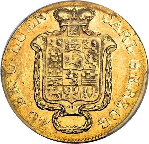 Аверс монеты - 5 талеров 1828 года CvC - цена золотой монеты - Брауншвейг-Вольфенбюттель, Карл II