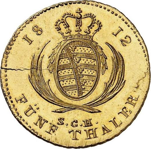 Reverso 5 táleros 1812 S.G.H. - valor de la moneda de oro - Sajonia, Federico Augusto I