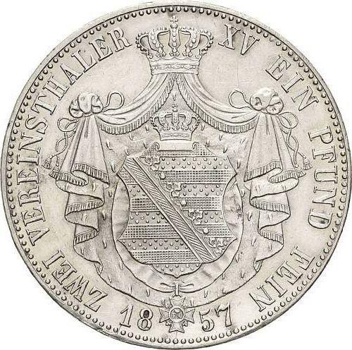 Reverso 2 táleros 1857 F - valor de la moneda de plata - Sajonia, Juan