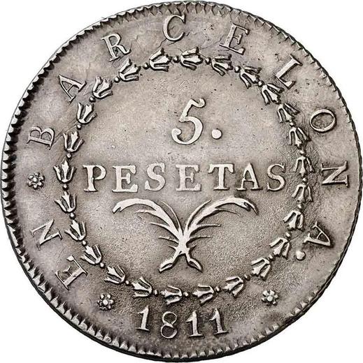 Revers 5 Pesetas 1811 25 Rosetten - Silbermünze Wert - Spanien, Joseph Bonaparte