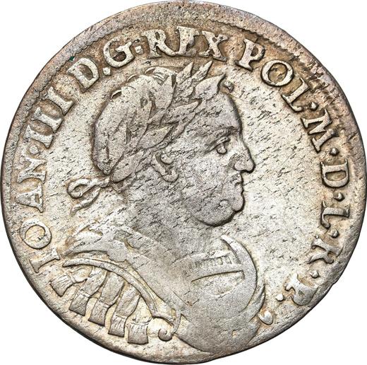 Аверс монеты - Орт (18 грошей) 1678 года SB "Щит вогнутый" - цена серебряной монеты - Польша, Ян III Собеский