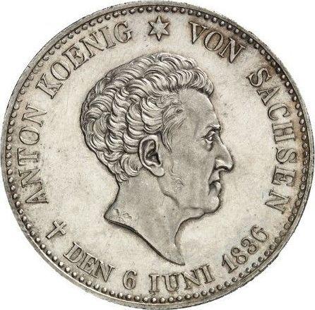 Awers monety - Talar 1836 G "Śmierć króla" Rant "GOTT SEGNE SACHSEN" - cena srebrnej monety - Saksonia-Albertyna, Antoni