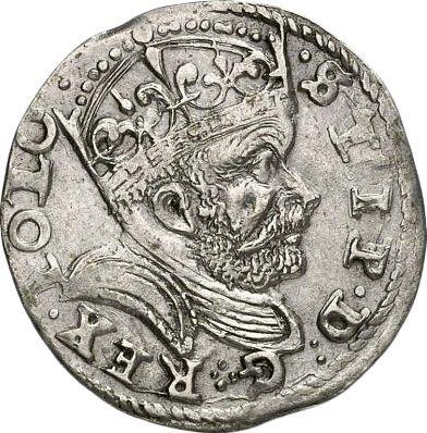Аверс монеты - Трояк (3 гроша) 1586 года - цена серебряной монеты - Польша, Стефан Баторий
