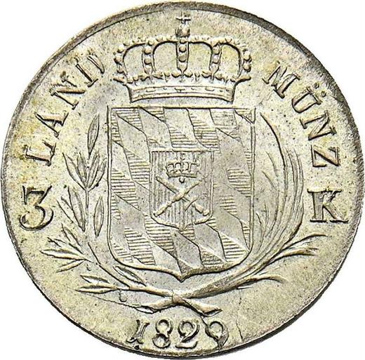 Реверс монеты - 3 крейцера 1829 года - цена серебряной монеты - Бавария, Людвиг I