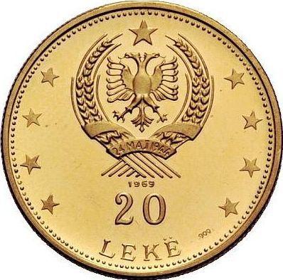 Реверс монеты - 20 леков 1969 года - цена золотой монеты - Албания, Народная Республика