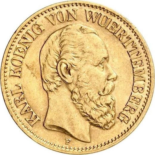 Аверс монеты - 10 марок 1890 года F "Вюртемберг" - цена золотой монеты - Германия, Германская Империя