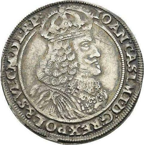 Аверс монеты - Орт (18 грошей) 1654 года AT "Прямой герб" - цена серебряной монеты - Польша, Ян II Казимир