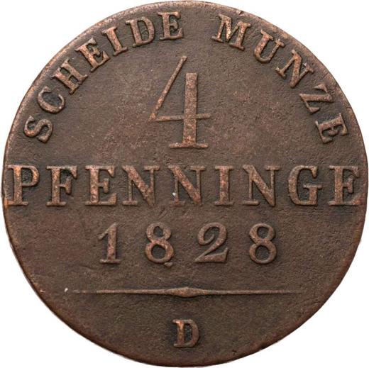 Reverso 4 Pfennige 1828 D - valor de la moneda  - Prusia, Federico Guillermo III