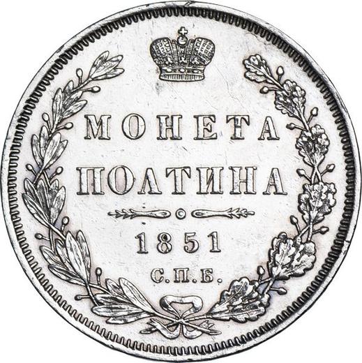 Reverso Poltina (1/2 rublo) 1851 СПБ ПА "Águila 1848-1858" - valor de la moneda de plata - Rusia, Nicolás I