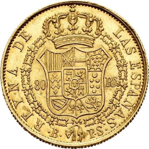 Rewers monety - 80 réales 1839 B PS - cena złotej monety - Hiszpania, Izabela II