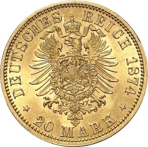 Reverso 20 marcos 1874 A "Prusia" - valor de la moneda de oro - Alemania, Imperio alemán
