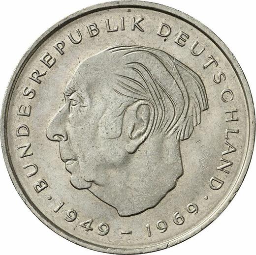 Аверс монеты - 2 марки 1974 года F "Теодор Хойс" - цена  монеты - Германия, ФРГ