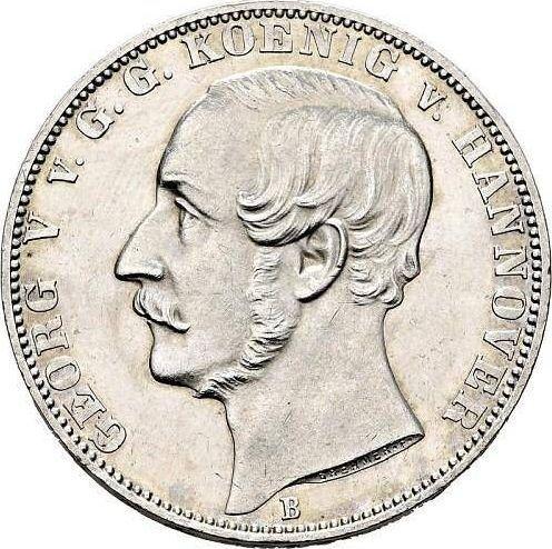 Аверс монеты - Талер 1859 года B - цена серебряной монеты - Ганновер, Георг V