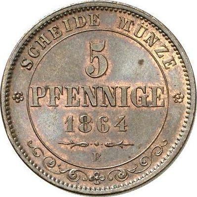 Реверс монеты - 5 пфеннигов 1864 года B - цена  монеты - Саксония, Иоганн