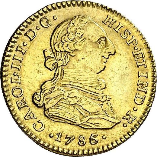 Аверс монеты - 2 эскудо 1786 года NR JJ - цена золотой монеты - Колумбия, Карл III