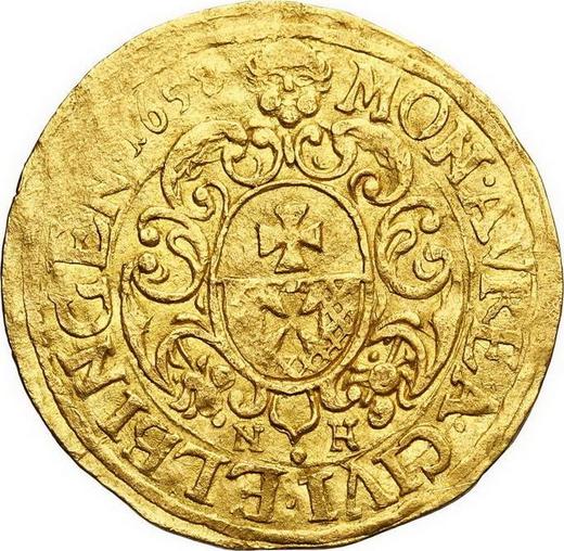 Реверс монеты - Дукат 1658 года NH "Эльблонг" - цена золотой монеты - Польша, Ян II Казимир