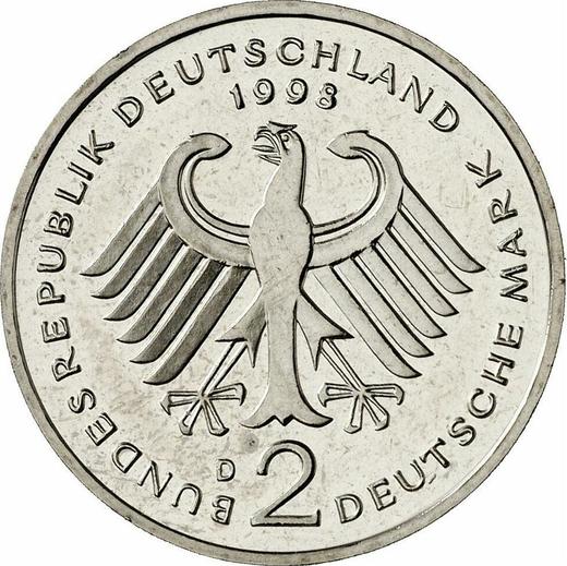 Reverse 2 Mark 1998 D "Ludwig Erhard" -  Coin Value - Germany, FRG