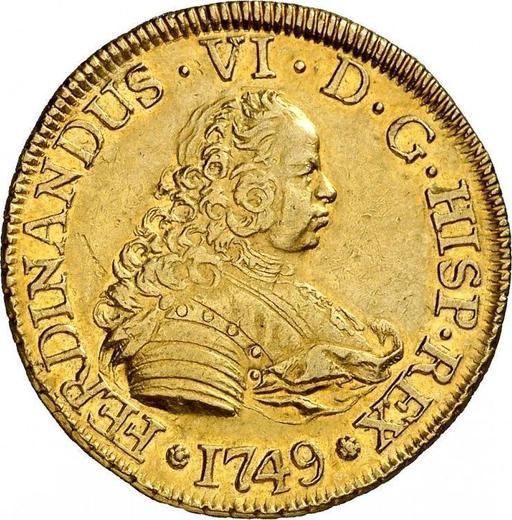 Anverso 4 escudos 1749 So J - valor de la moneda de oro - Chile, Fernando VI