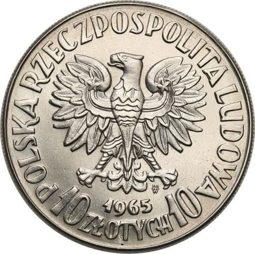 Аверс монеты - Пробные 10 злотых 1965 года MW "Русалка" Никель - цена  монеты - Польша, Народная Республика