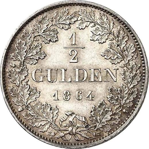 Реверс монеты - 1/2 гульдена 1864 года - цена серебряной монеты - Баден, Фридрих I