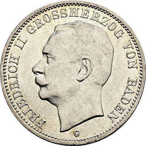 Аверс монеты - 3 марки 1910 года G "Баден" - цена серебряной монеты - Германия, Германская Империя