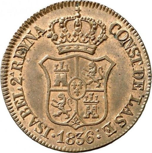 Anverso 3 cuartos 1836 "Cataluña" Inscripción "CATALUÑA / III CUAR" - valor de la moneda  - España, Isabel II