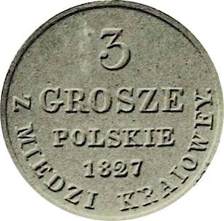 Reverso 3 groszy 1827 FH "Z MIEDZI KRAIOWEY" Reacuñación - valor de la moneda  - Polonia, Zarato de Polonia