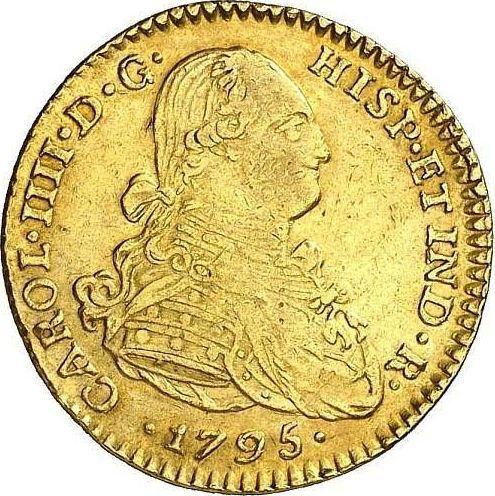 Аверс монеты - 2 эскудо 1795 года NR JJ - цена золотой монеты - Колумбия, Карл IV