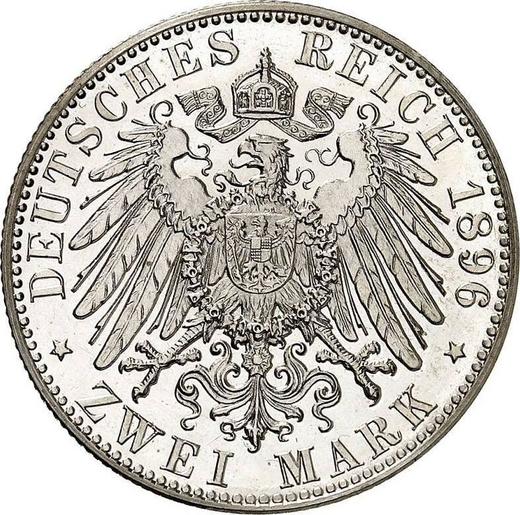 Reverso 2 marcos 1896 A "Anhalt" 25 aniversario del reinado - valor de la moneda de plata - Alemania, Imperio alemán