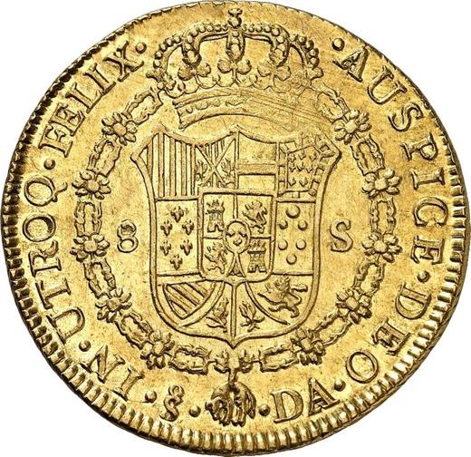 Reverso 8 escudos 1789 So DA - valor de la moneda de oro - Chile, Carlos IV