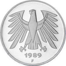 Реверс монеты - 5 марок 1989 года F - цена  монеты - Германия, ФРГ