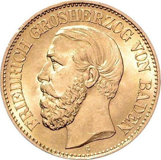 Аверс монеты - 10 марок 1876 года G "Баден" - цена золотой монеты - Германия, Германская Империя