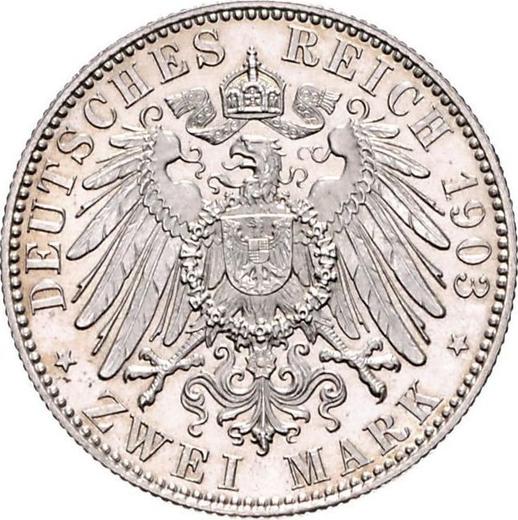 Реверс монеты - 2 марки 1903 года E "Саксония" - цена серебряной монеты - Германия, Германская Империя