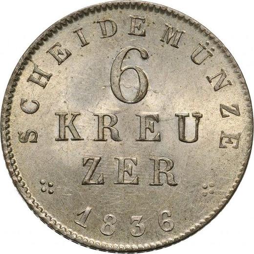 Реверс монеты - 6 крейцеров 1836 года - цена серебряной монеты - Гессен-Дармштадт, Людвиг II