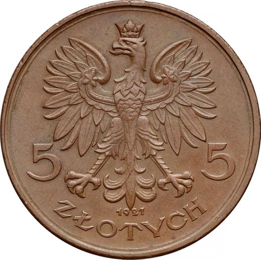 Anverso Pruebas 5 eslotis 1927 "Nike" Bronce - valor de la moneda  - Polonia, Segunda República