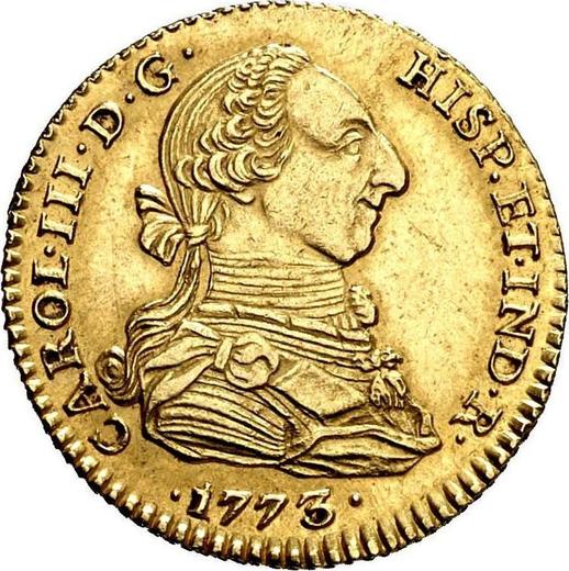 Obverse 2 Escudos 1773 S CF - Gold Coin Value - Spain, Charles III
